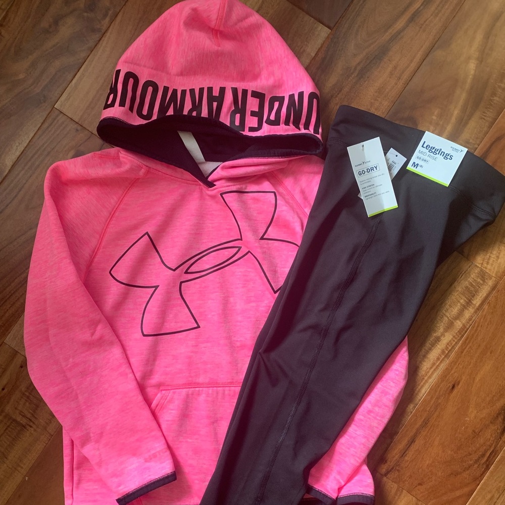 UA hoodie and Old Navy leggings—perfect tween combo!
